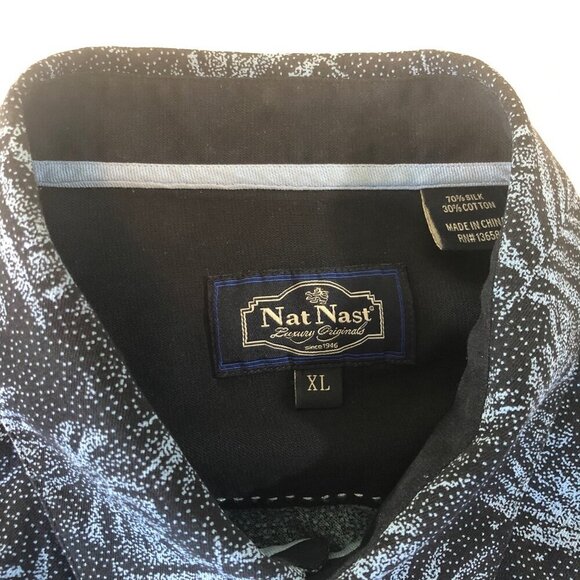 Nat Nast Hawaiian Shirt Mens Size XL Silk Blend Blue Tropical Leaves - Picture 5 of 8